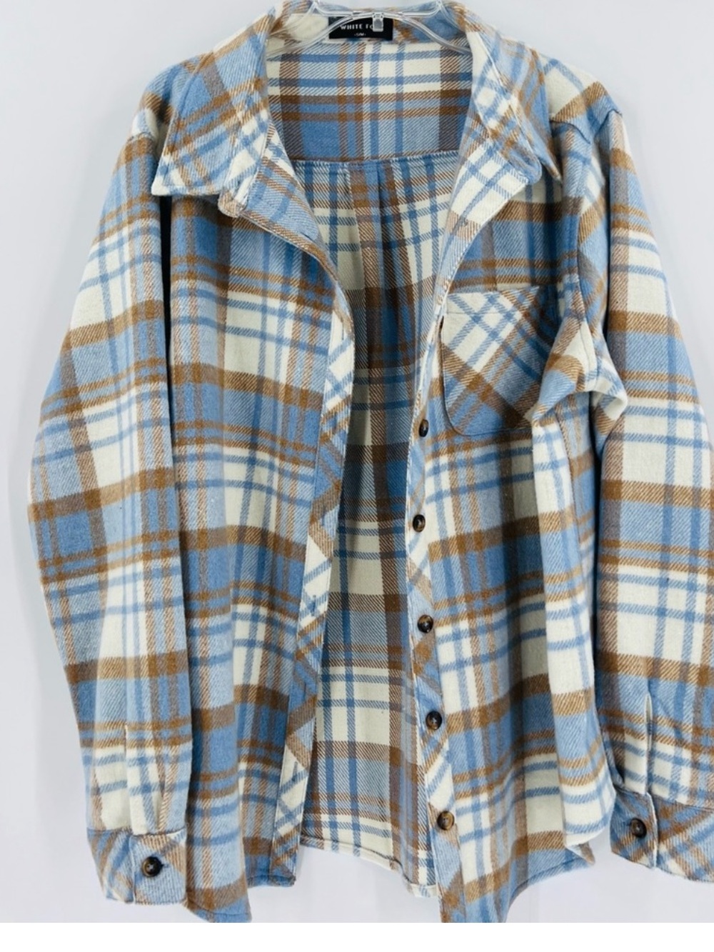 White Fox Boutique Flannel Plaid Shacket S/M Oversized Shirt Jacket